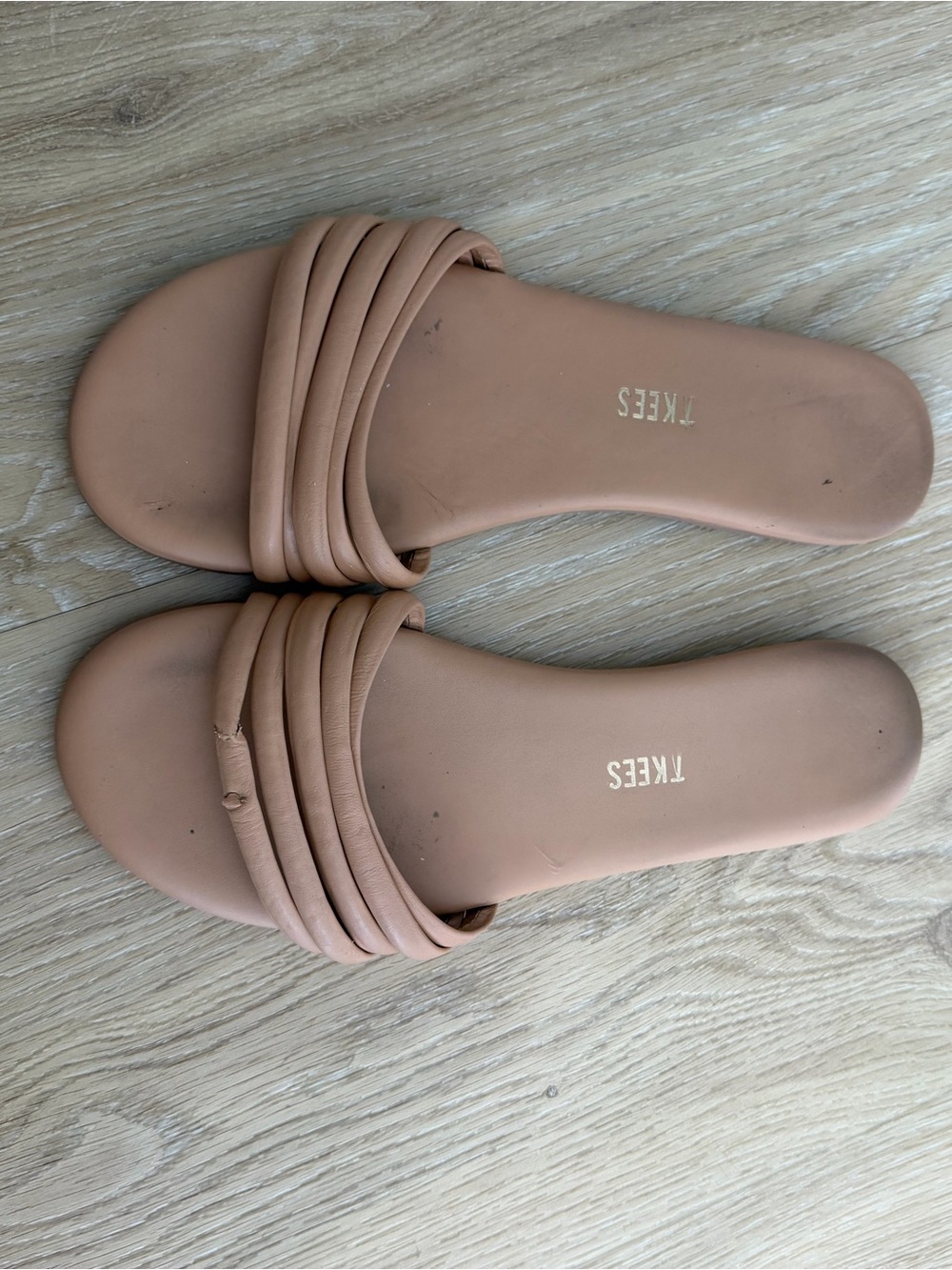TKEES Quilted Strap Slide Sandals in Nude Tan